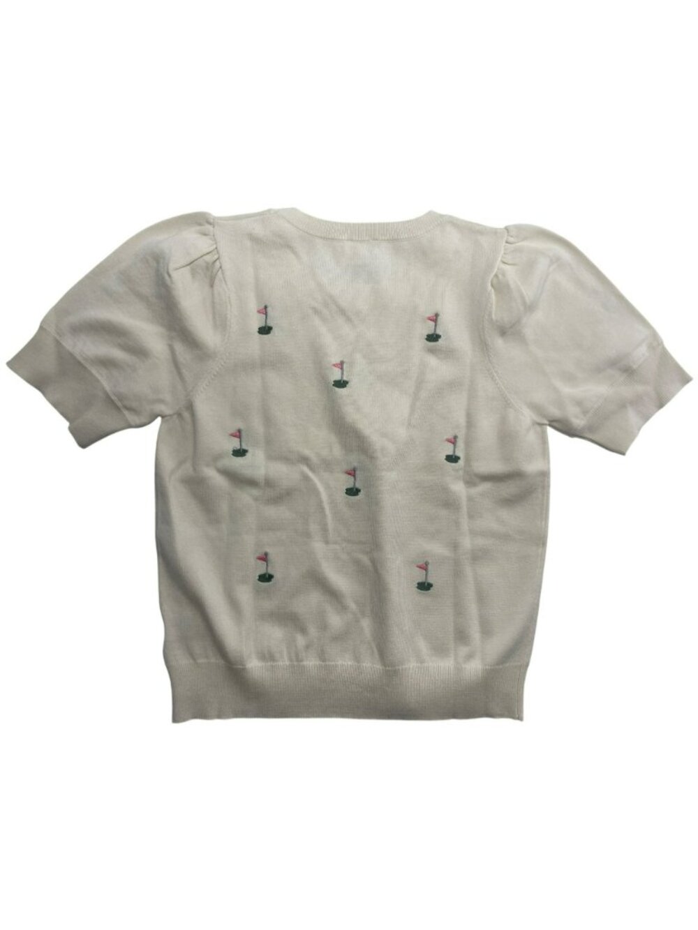 Le Lis Golf Sweater Ivory Short Sleeve Embroidered Flags Women's Size Medium NWT - Picture 2 of 6